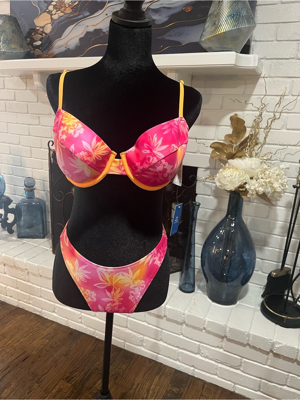 Cupshe Pink and Yellow Floral Swimwear Set